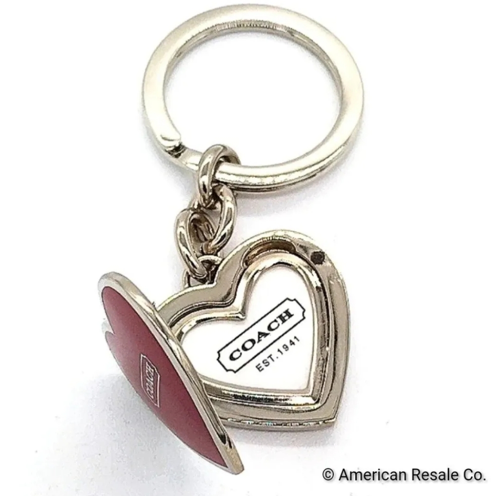 COACH Vintage Rare Red Silver Heart Locket Keychain Fob #1657 - Picture 3 of 6